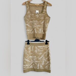 Michael Kors Two Piece Knit Set Tank Top And Skirt In Khaki & White Size L NWT